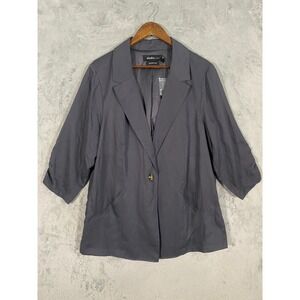 Torrid Blazer Sz 2X Grey Periscope Studio Linen Blend Ruched 3/4 Sleeve NEW